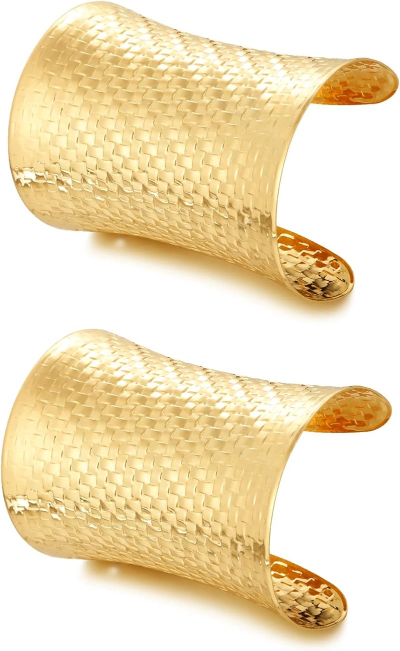 BOMAIL Store 2 Pcs Cuff Bangle Bracelet Set for Women Open Wide Wire Bracelets Gold Wrist Cuff Wrap Bracelet Adjustable - Image 1